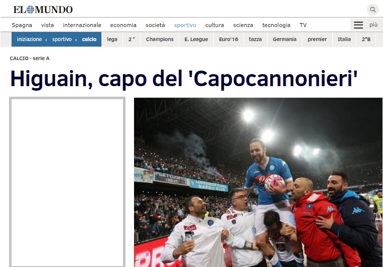 El Mundo celebra Higuain: «Il capo dei capocannonieri»