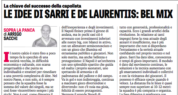 Arrigo Sacchi tesse un elogio di Sarri e De Laurentiis: «Neppure il Napoli di Maradona era così armonioso»