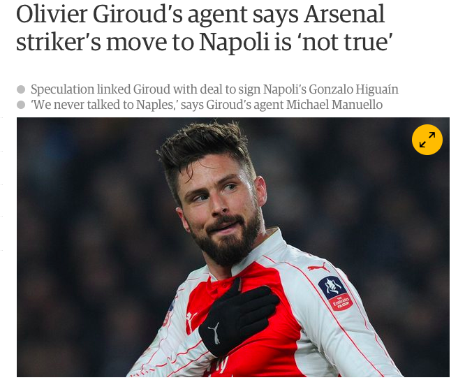 L’agente di Giroud: «Fin qui nulla di vero sul Napoli. Se l’Arsenal vuole venderlo, vedremo»