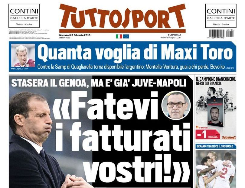 Tuttosport entra già in clima Juventus-Napoli: «Fatevi i fatturati vostri!»