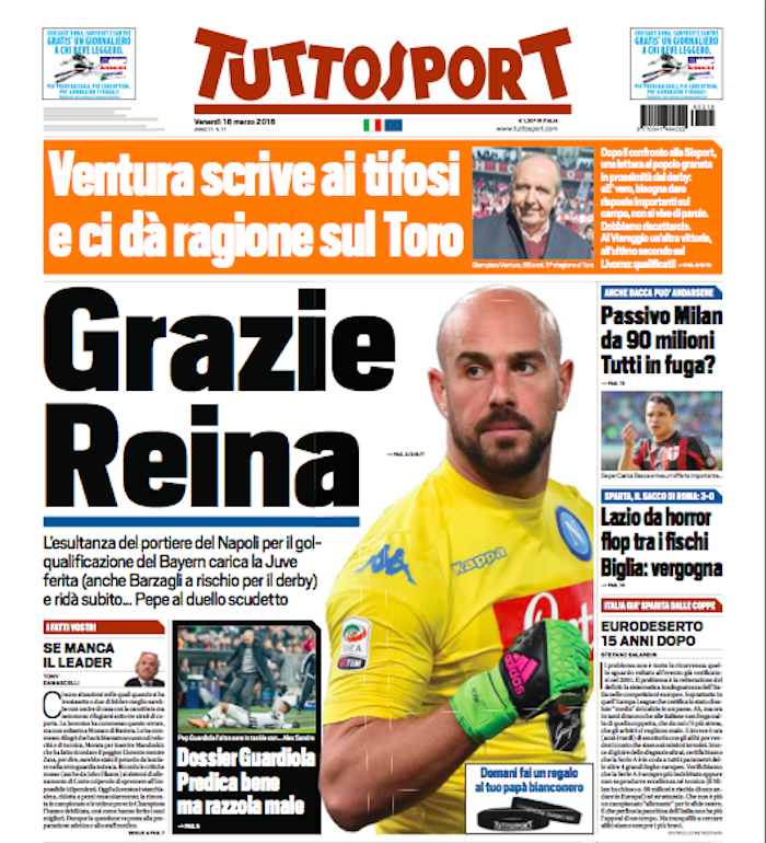 Reina in prima pagina su Tuttosport è la conferma che la Juventus ha paura