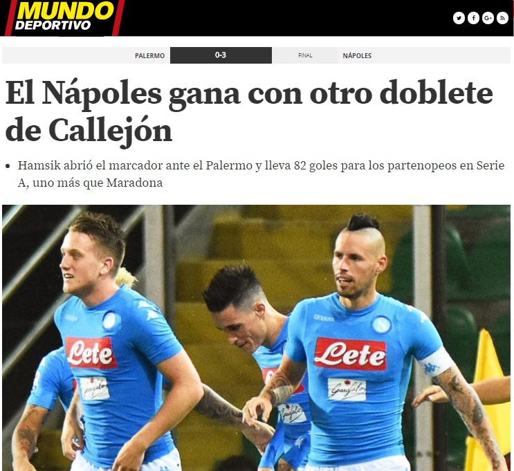 Palermo-Napoli sulla stampa estera: Callejon, Hamsik e la risposta alla Juventus