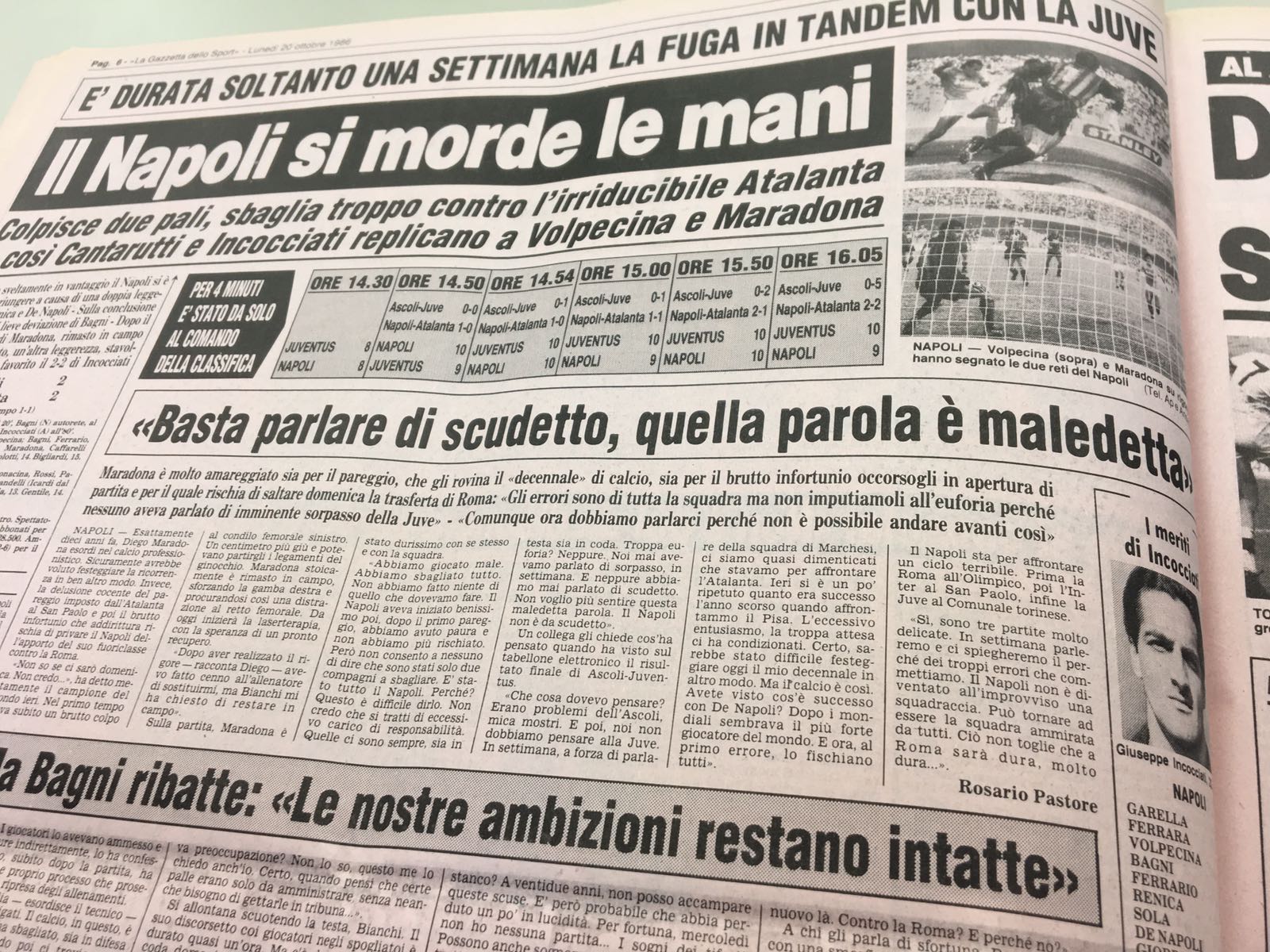 Trent’anni fa, Napoli-Atalanta: errori individuali, Juve in fuga. E i processi sui giornali, proprio come oggi