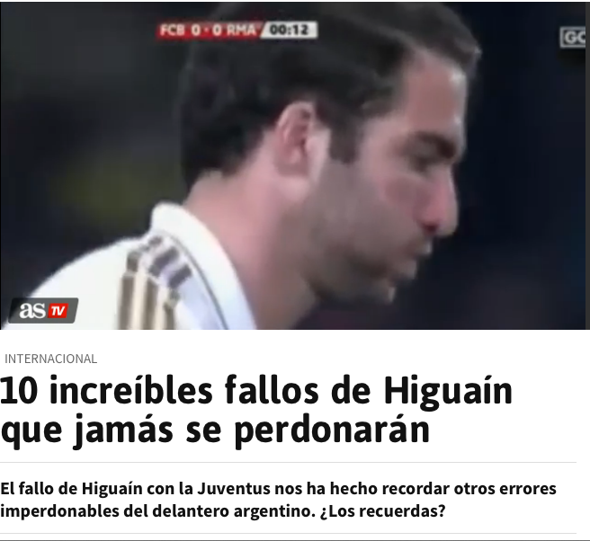 In Spagna As sfotte Higuain per il gol sbagliato contro il Lione