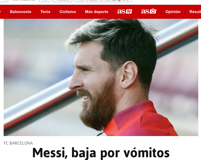 Attacco di vomito, Messi non gioca Barcellona-Malaga