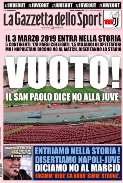 “Napoli Juventus stadio vuoto”, la protesta corre sul web