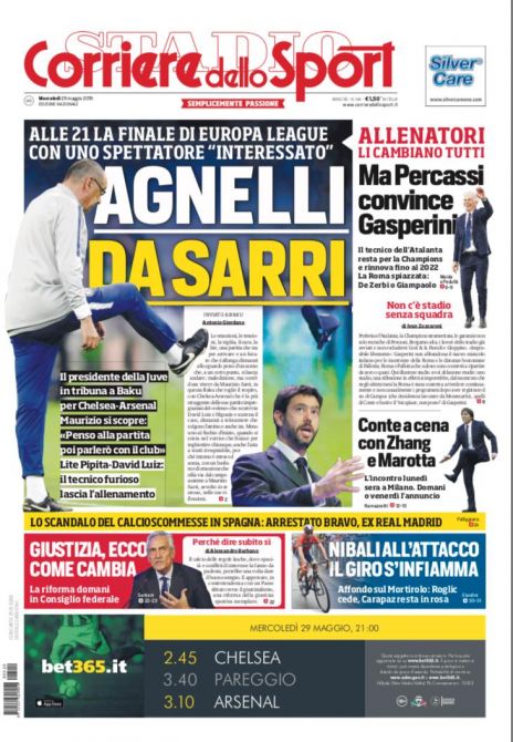 Agnelli a Baku a vedere la finale di Sarri