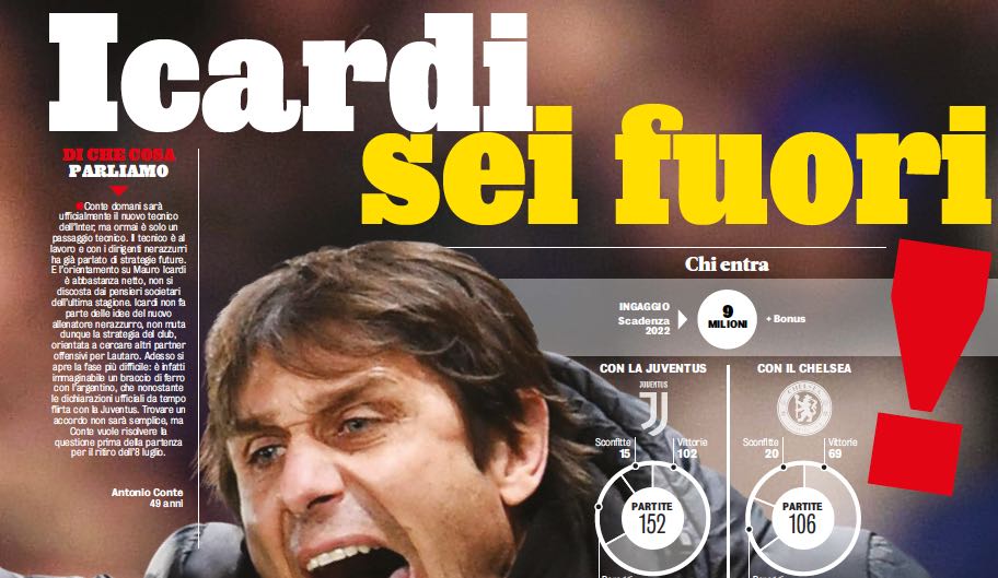 Gazzetta: Nell’Inter di Conte non c’è posto per Icardi