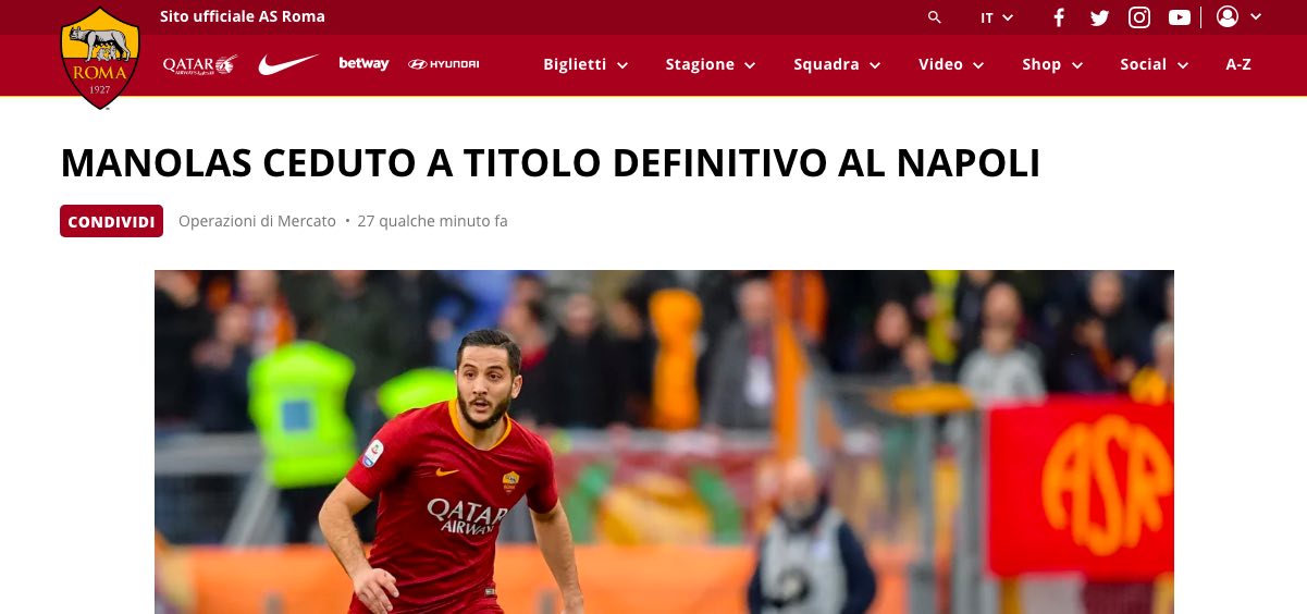 UFFICIALE – Manolas è un giocatore del Napoli