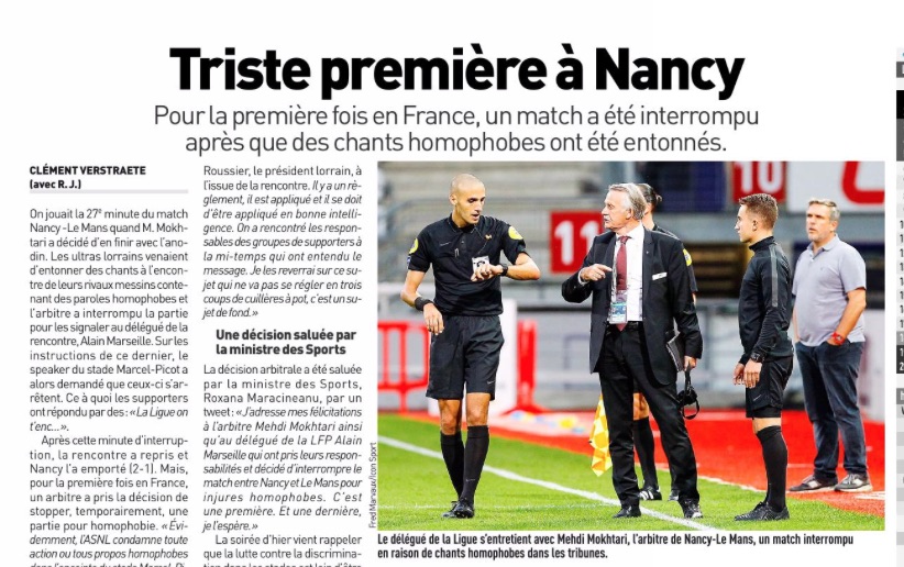 In Francia l’arbitro sospende Nancy-Le Mans per cori omofobi