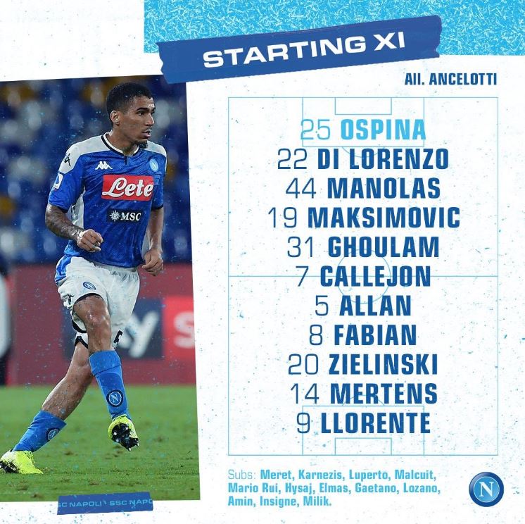 Napoli-Brescia, formazioni /  4-4-2 classico, giocano Ospina e Llorente