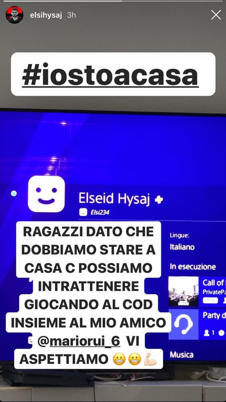 Anche Hysaj sceglie di stare a casa e invita i follower a giocare alla Play