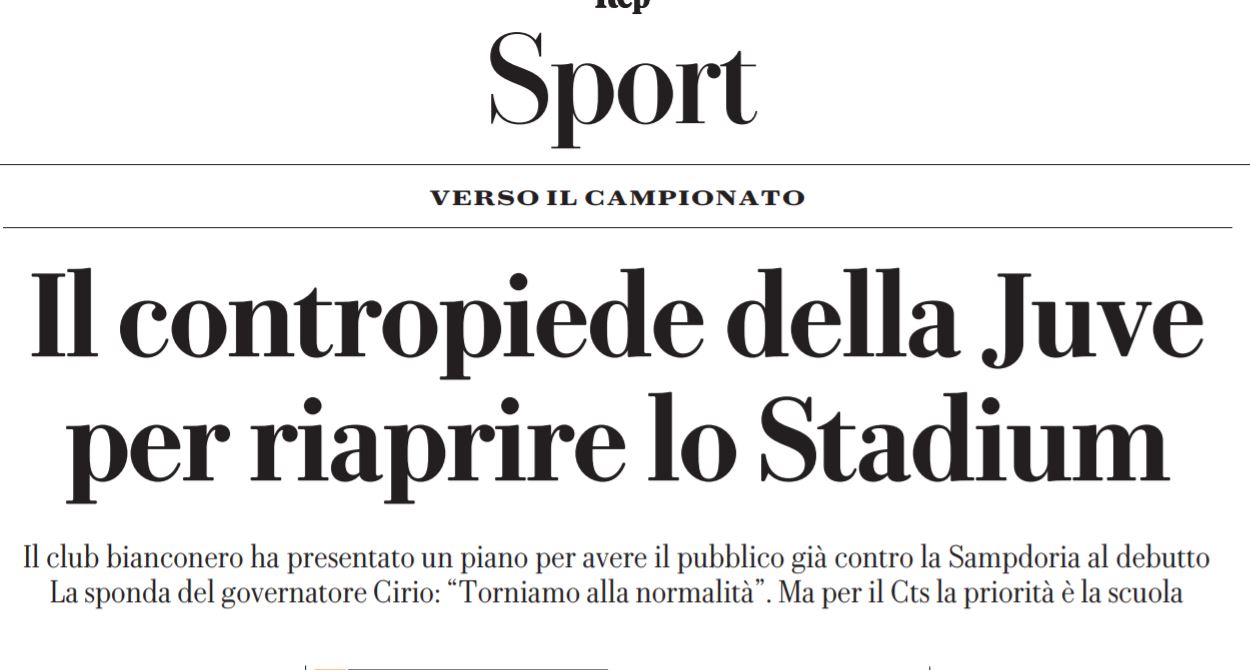 Repubblica: il contropiede della Juve per riaprire lo Stadium