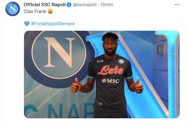 Anguissa E Arrivato A Castel Volturno Il Napoli Ciao Frank Ilnapolista