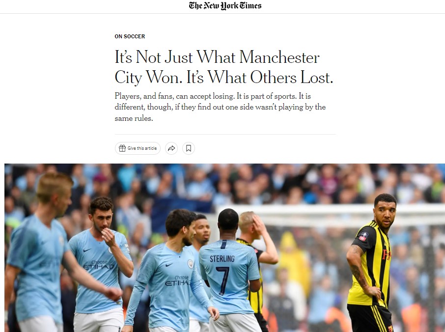 Il New York Times: «Non c’è punizione, per quanto dura, che possa risarcire le rivali del City»